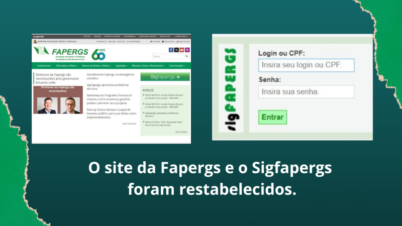 Imagem do Sigfapergs e do Site da fapergs.