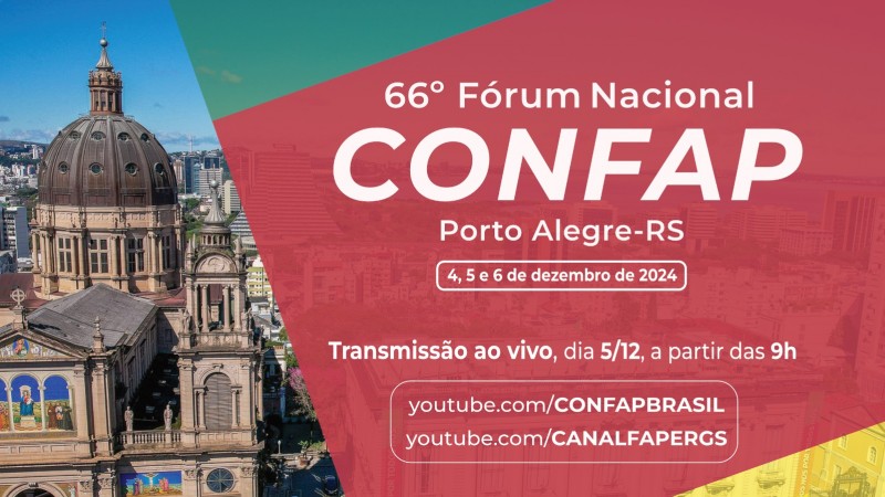 Card com o logotipo do Confap e os dias 4,5 e 6 que serão os dias do evento em Porto Alegre