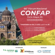 Card com o logotipo do Confap e os dias 4,5 e 6 que serão os dias do evento em Porto Alegre