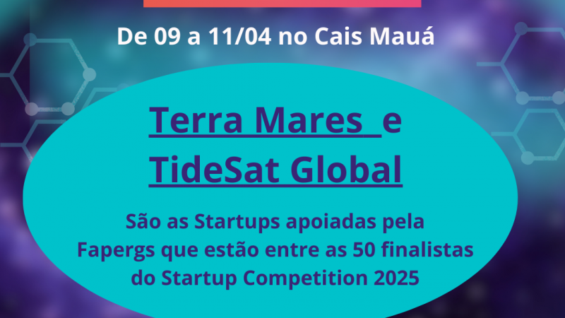 Card com o nome das startups selecionadas apoiadas pela Fapergs Terra Mares e TideSat Global